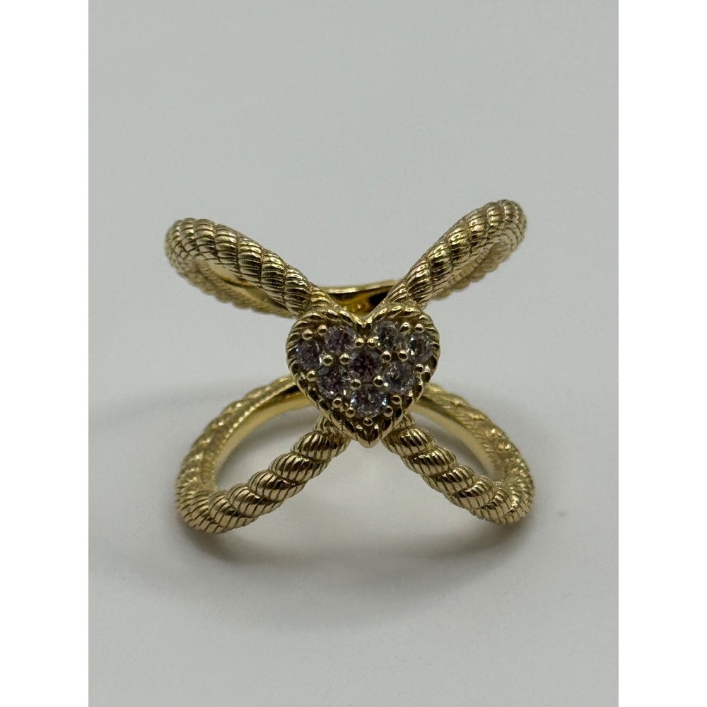 Judith Ripka Sterling Silver Gold Tone X CZ Heart Ring Size 6